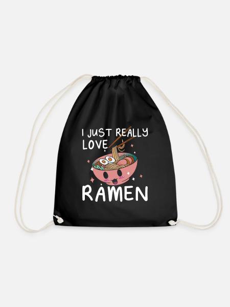 I Love Simply Ramen Japanese Food Kawaii - Drawstring Bag - black