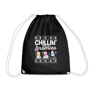 Chillin With My Snowmies Funny Christmas Snow - Drawstring Bag - black - Front