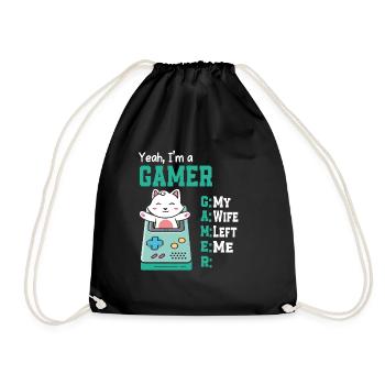My Wife Left Me Funny Gaming Gamer Cat - Turnbeutel - Schwarz - Vorne