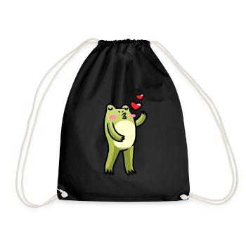 Cottagecore Kawaii Froschküsse Emoticon - Turnbeutel - Schwarz - Vorne