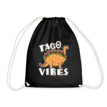Cute Vibes Kawaii Dinosaur Animal Taco - Drawstring Bag - black - Front
