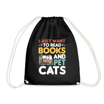 Katze Buchliebhaber Bücher Lesen - Turnbeutel - Schwarz - Vorne