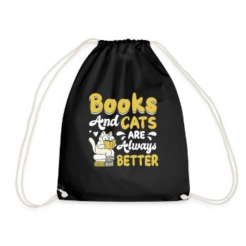 Katze Buchliebhaber Bücher Lesen - Turnbeutel - Schwarz - Vorne