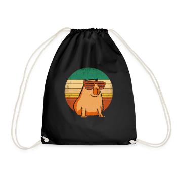 Retro Capybara With Sunglasses Vintage Capibara - Drawstring Bag - black - Front