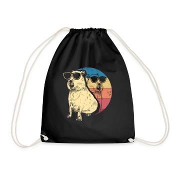 Retro Capybara With Sunglasses Vintage Capibara - Drawstring Bag - black - Front