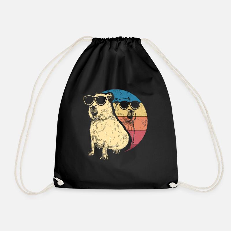 Retro Capybara Mit Sonnenbrille Vintage Capibara - Turnbeutel - Schwarz