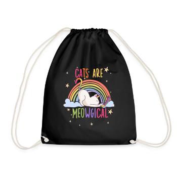 Cats are Meowgical Rainbow Unicorn Cat - Drawstring Bag - black - Front