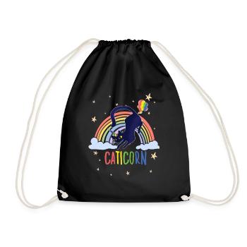 Caticorn Cute Cat Holder Rainbow Unicorn Cat - Drawstring Bag - black - Front