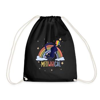 Meowgical Cat Saying for Cats Fans Rainbow - Drawstring Bag - black - Front