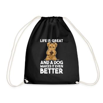 Airedale Terrier Dog - Drawstring Bag - black - Front