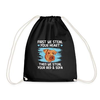 Airedale Terrier Dog - Drawstring Bag - black - Front