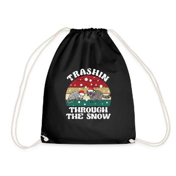 Garbage Walk Opossum Raccoon Santa Trashin through the - Drawstring Bag - black - Front