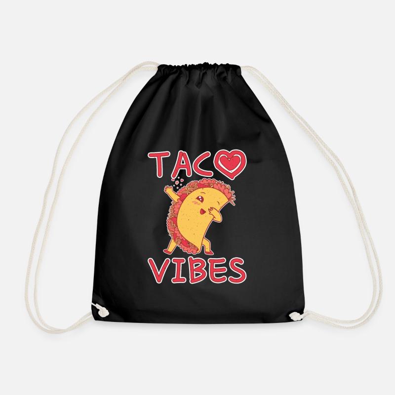 Cute Kawaii Heart Dab Dabbing Taco Vibes - Drawstring Bag - black