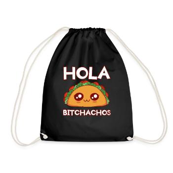Hello Cute Kawaii Face Anime Vibes Taco - Drawstring Bag - black - Front