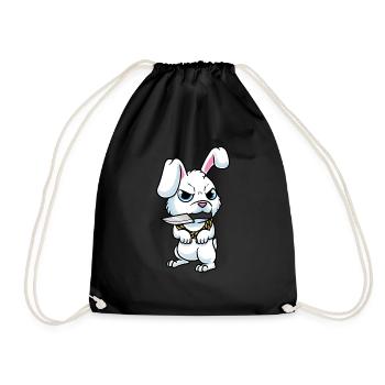 Cute Rabbit With Knife White Rabbit - Drawstring Bag - black - Front