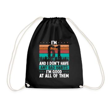 61 Year Old Birthday Funny Humor 61 Birthday - Drawstring Bag - black - Front