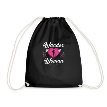 Wander Woman Berge Shirt Damen Frauen Geschenk - Turnbeutel - Schwarz - Vorne