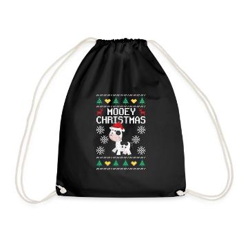 Mooey Christmas Cow Santa Claus Hat Funny - Drawstring Bag - black - Front