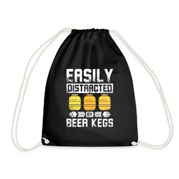 Easily distracted by beer kegs - Drawstring Bag - black - Front