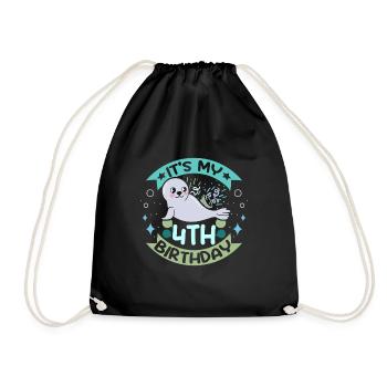 Baby seal 4 years old its my 4th birthday - Drawstring Bag - black - Front