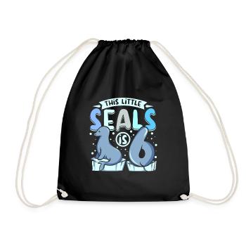 6 years old this little seal is 6th birthday - Drawstring Bag - black - Front