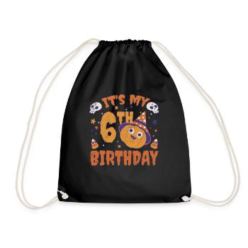 Halloween Cute Pumpkin Trick Treat Birth Age 6 - Drawstring Bag - black - Front