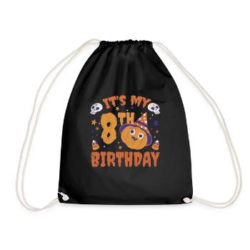 Halloween Cute Pumpkin Trick Treat Birth Age 8 - Drawstring Bag - black - Front