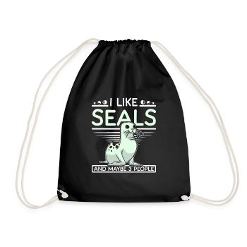 I like seals and maybe 3 people - Drawstring Bag - black - Front