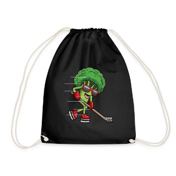 Broccoli Ice Hockey Player Vegan Lustig Hockey - Drawstring Bag - black - Front