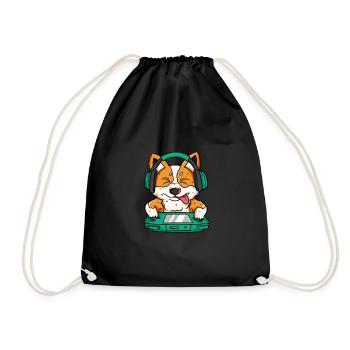 Corgi Gamer Konsole Zocken Spielen Hund - Turnbeutel - Schwarz - Vorne