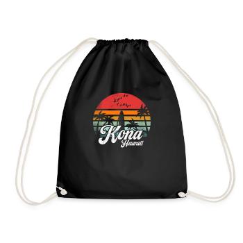 Kona Hawaii Retro Vintage Hawaiian Beach Surfing - Drawstring Bag - black - Front
