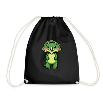 Triceratops Kawaii Dinosaur Emoticon Aesthetics - Drawstring Bag - black - Front