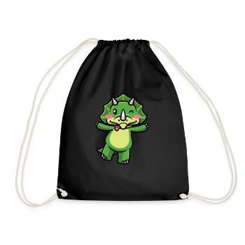 Triceratops Kawaii Dinosaur Emoticon Aesthetics - Drawstring Bag - black - Front