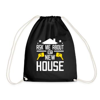 Ask me about my new house - Drawstring Bag - black - Front