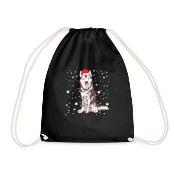 Siberian Husky Weihnachtsmütze Weihnachtsbaum - Turnbeutel - Schwarz - Vorne