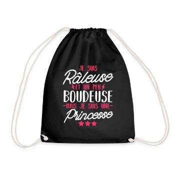 râleuse et princesse / cadeau humour fille - Sac de sport léger - noir - Devant