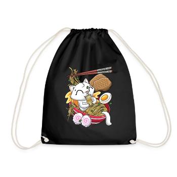 Kawaii Weiße Katze Ramen Nudeln Anime-liebhaber - Turnbeutel - Schwarz - Vorne