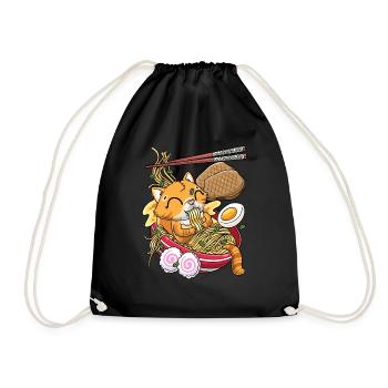 Kawaii Orange Cat Ramen Noodles Anime Lovers - Drawstring Bag - black - Front