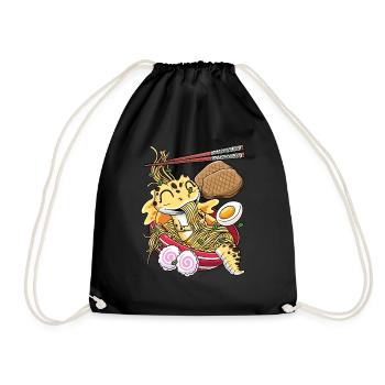 Kawaii Leopard Gecko Lizard Ramen - Drawstring Bag - black - Front