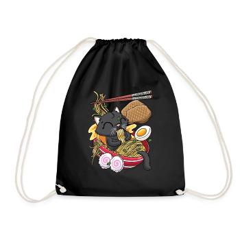 Kawaii Black Cat Ramen Noodles Anime Lovers - Drawstring Bag - black - Front