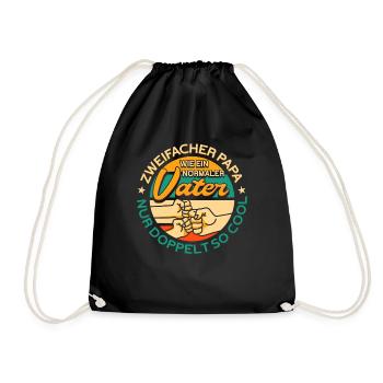 Papa 2 Father of Two Two Father's Day Twins - Drawstring Bag - black - Front