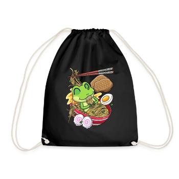 Kawaii Frosch Ramen Nudeln Japanisches Essen - Turnbeutel - Schwarz - Vorne