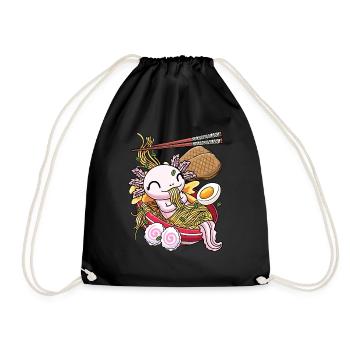 Kawaii Axolotl Fisch Ramen Nudeln Japanisches - Turnbeutel - Schwarz - Vorne