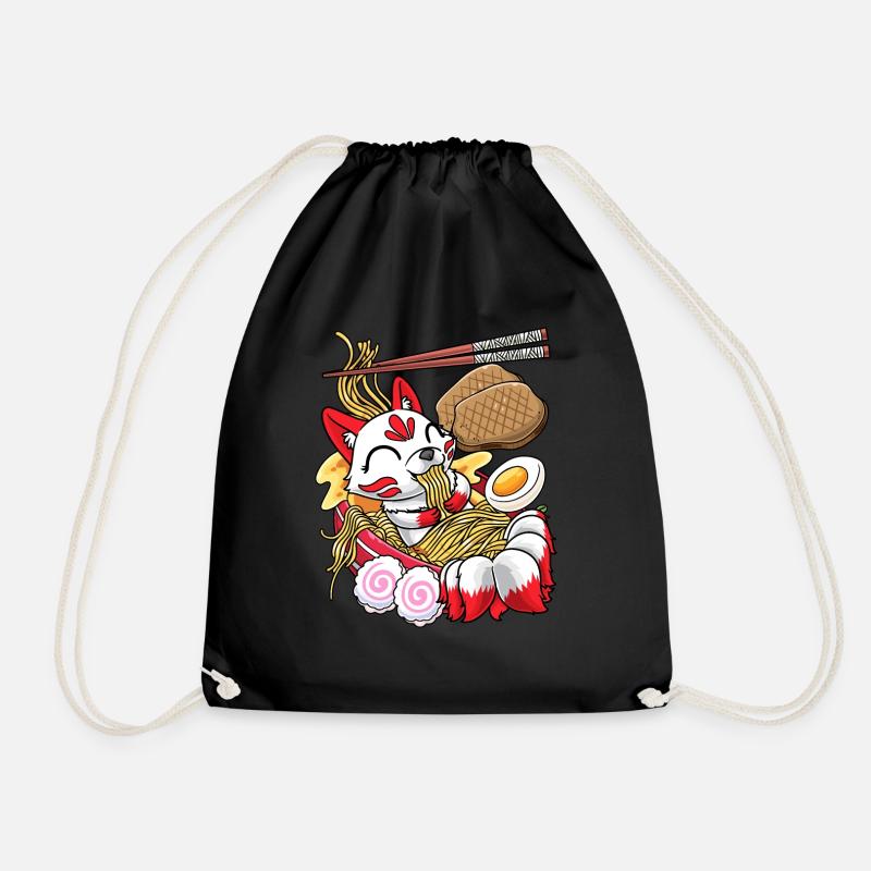 Kawaii Kitsune Fox Ramen Nudeln Japanisches Essen - Turnbeutel - Schwarz