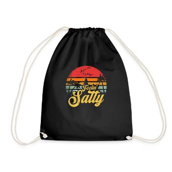 Feeling Salty Island Vacation Surfing Palm Vintage - Drawstring Bag - black - Front