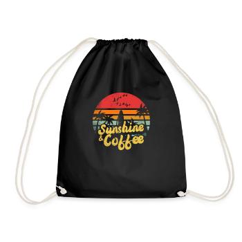 Sunshine And Coffee Beach Funny Retro Vintage Pun - Drawstring Bag - black - Front