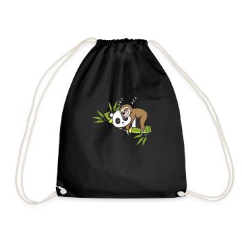 Sloth Panda Sleeping Shirt Nightgown Pajamas - Drawstring Bag - black - Front