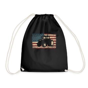 Farming Farmer American Flag Us - Drawstring Bag - black - Front