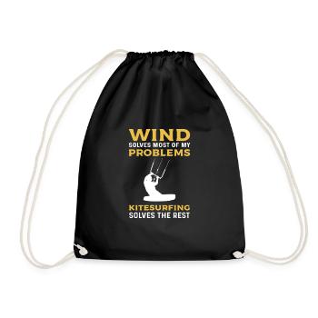 Kitesurfing solves the rest. Kiteboarding - Drawstring Bag - black - Front