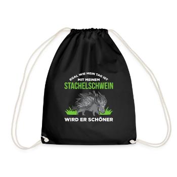 Egal Wie Mein Tag Ist Mit Meinem Stachelschwein Wi - Turnbeutel - Schwarz - Vorne